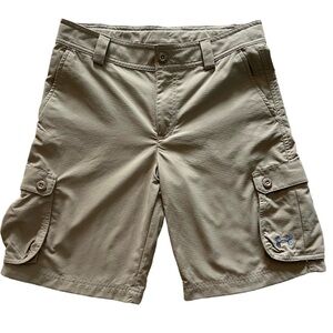 Under Armour Youth Cargo Shorts Ripstop Nylon Adjustable Waist Tan Large EUC!